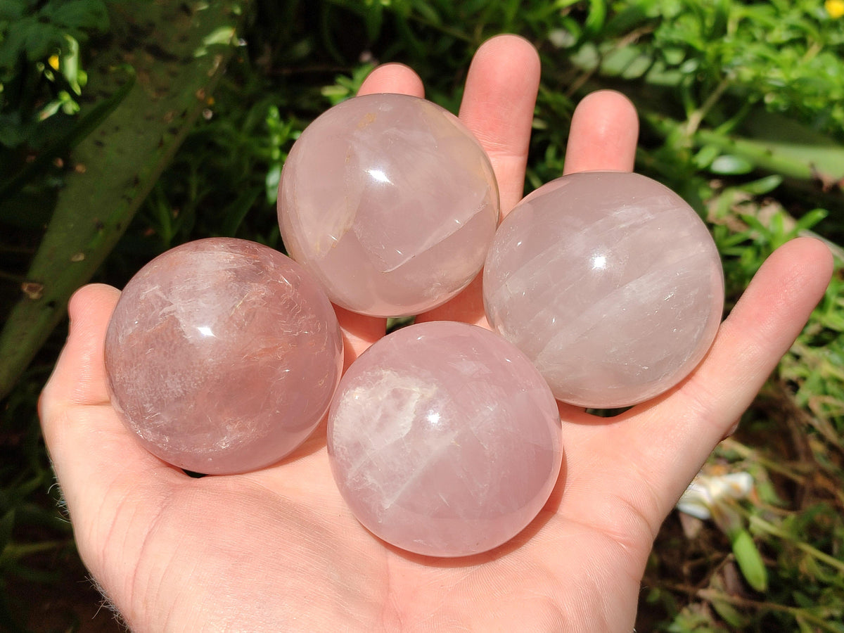 Polished Small Star Rose Quartz Spheres x 12 From Madagascar