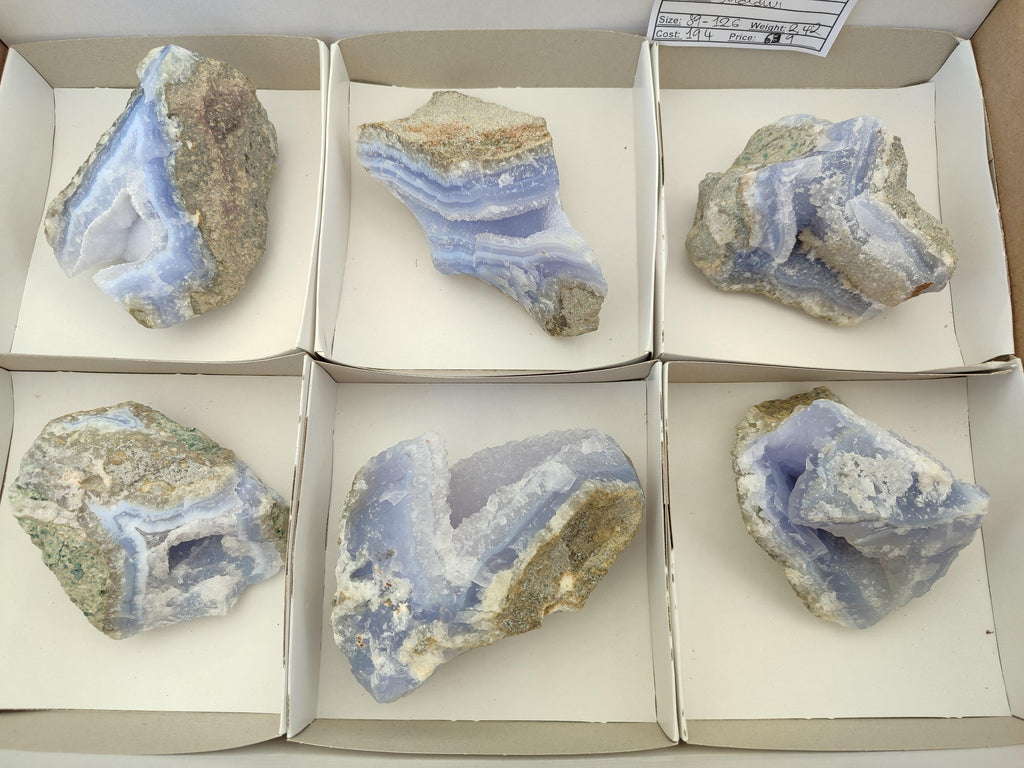 Natural Blue Lace Agate Geode Specimens x 6 From Nsanje, Malawi