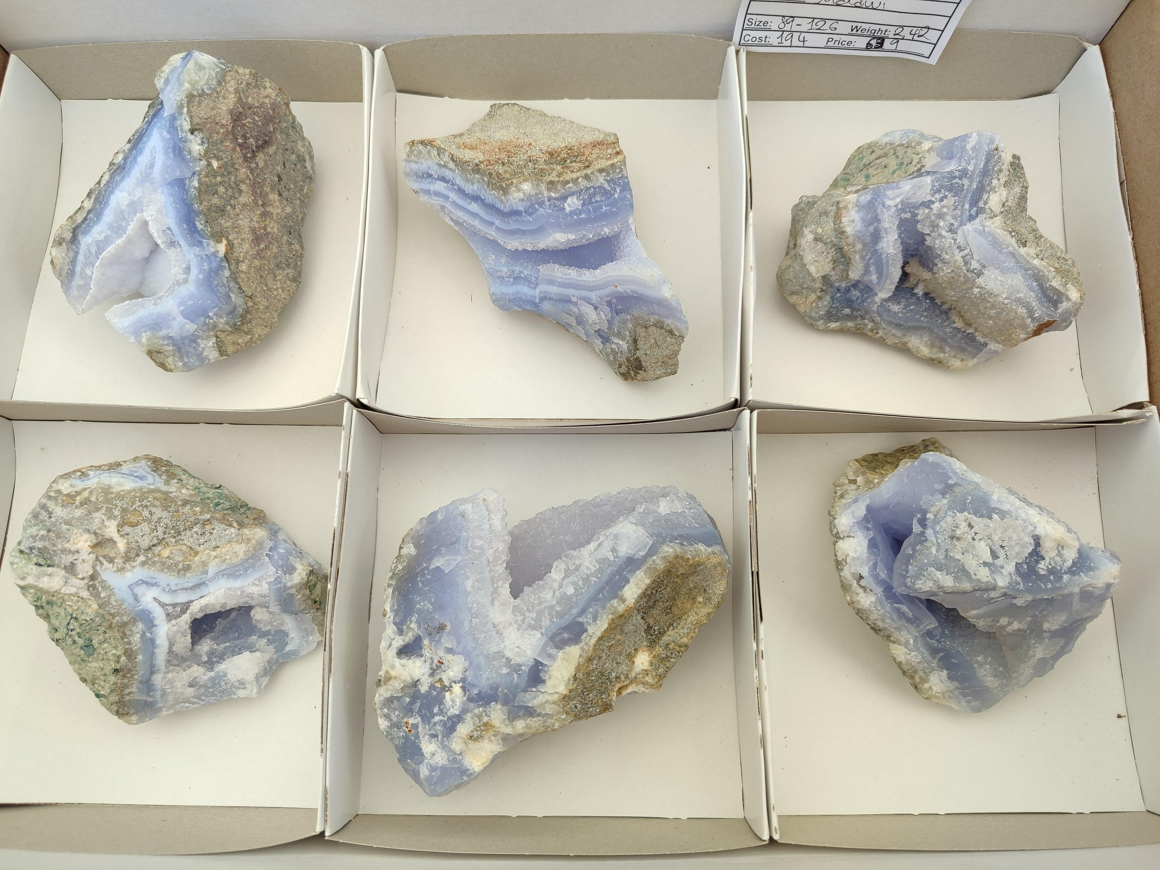 Natural Blue Lace Agate Geode Specimens x 6 From Nsanje, Malawi