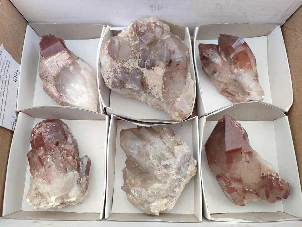 Natural Red Hematoid Quartz Clusters And Crystals x 6 From Karoi, Zimbabwe