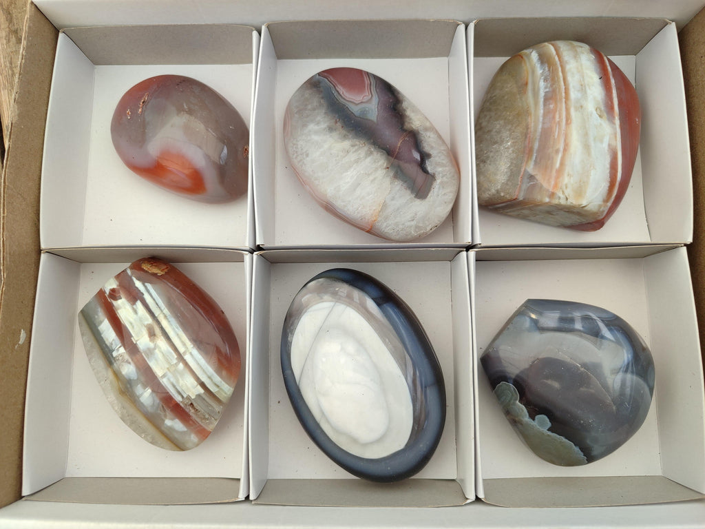 Polished Red Shashe River Agate Standing And Free Forms x 6 From Shashe River, Zimbabwe
