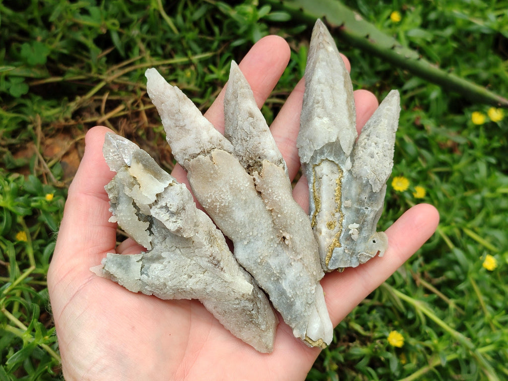 Natural Drusy Quartz Coated Calcite Spearhead Specimens x 12 From Alberts Mountain, Lesotho