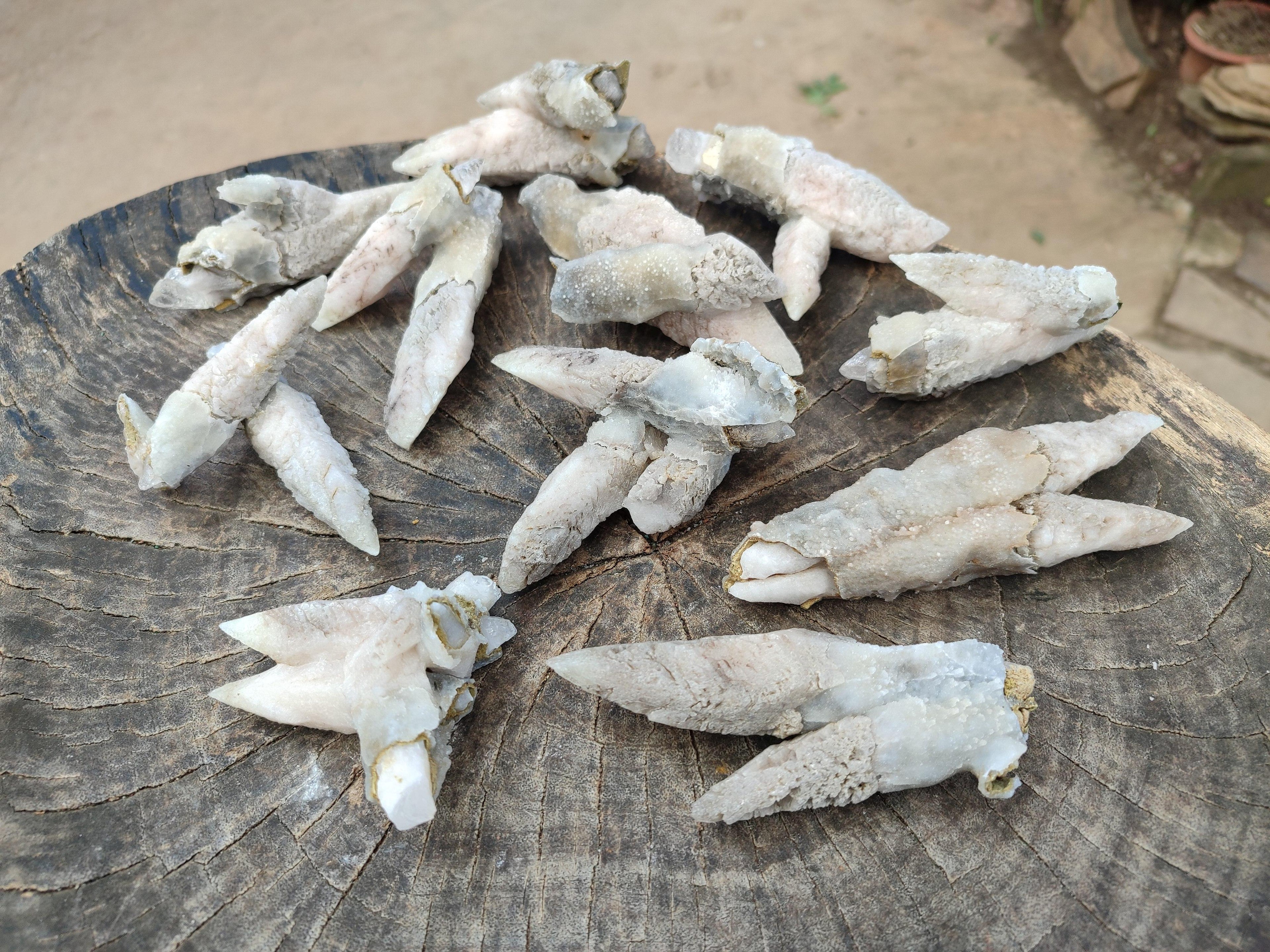 Natural Drusy Quartz Coated Calcite Spearhead Specimens x 12 From Alberts Mountain, Lesotho