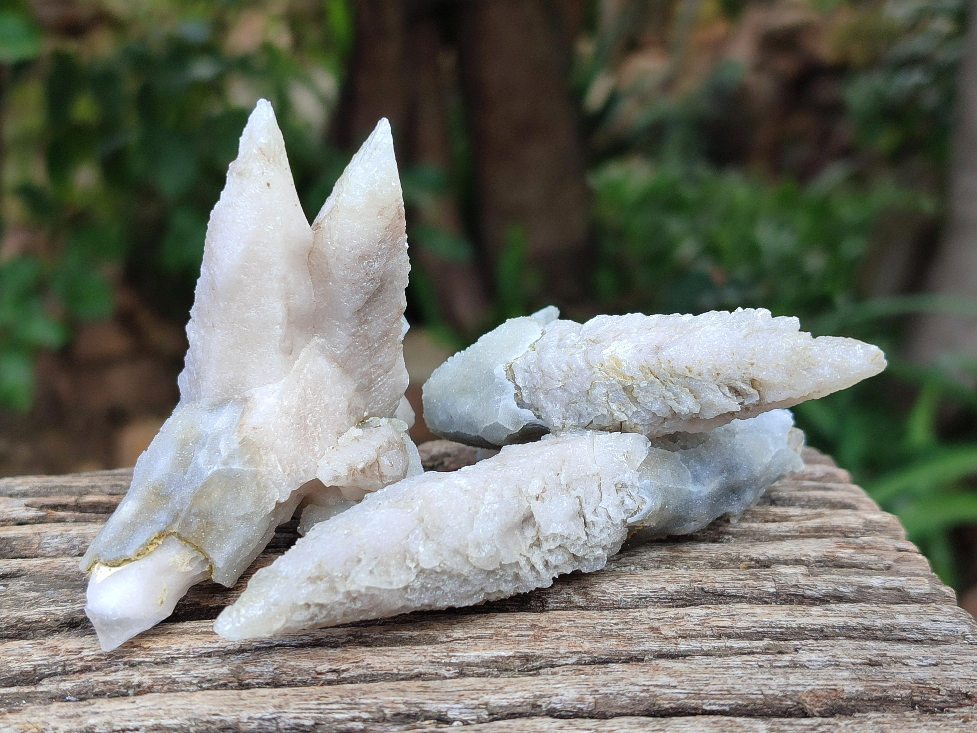 Natural Drusy Quartz Coated Calcite Spearhead Specimens x 12 From Alberts Mountain, Lesotho