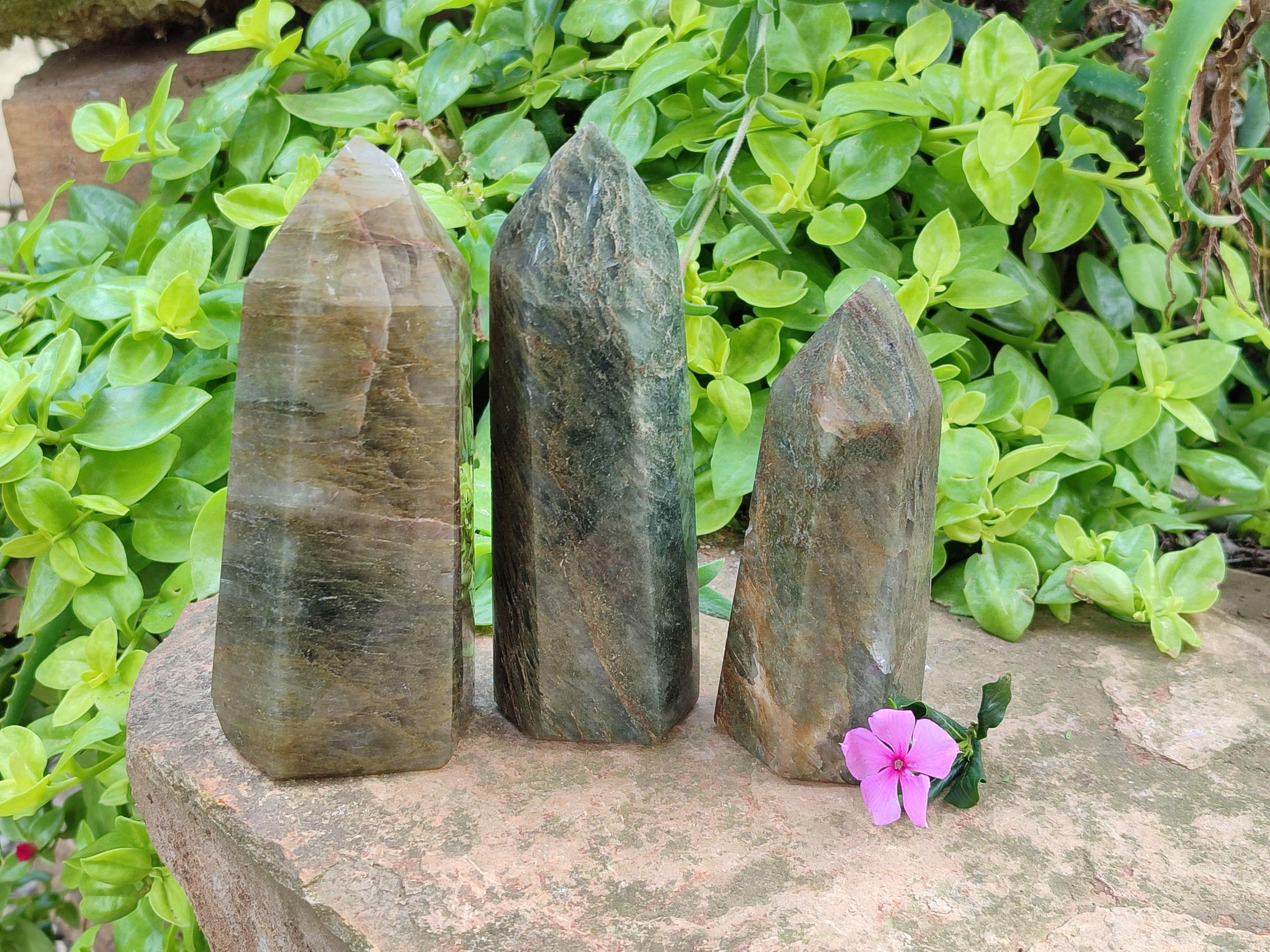 Polished Fuchsite Quartz Point x 3 From Andakatany, Madagascar