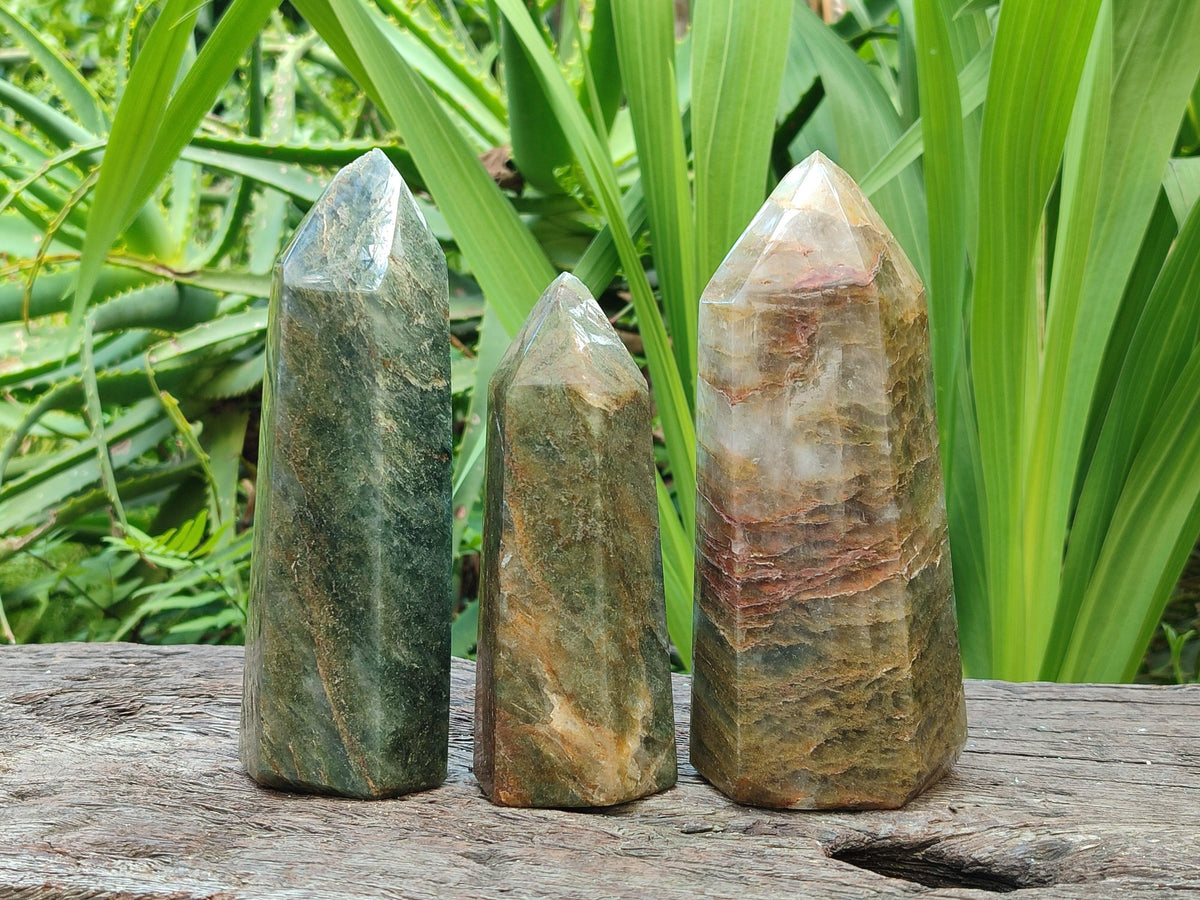 Polished Fuchsite Quartz Point x 3 From Andakatany, Madagascar
