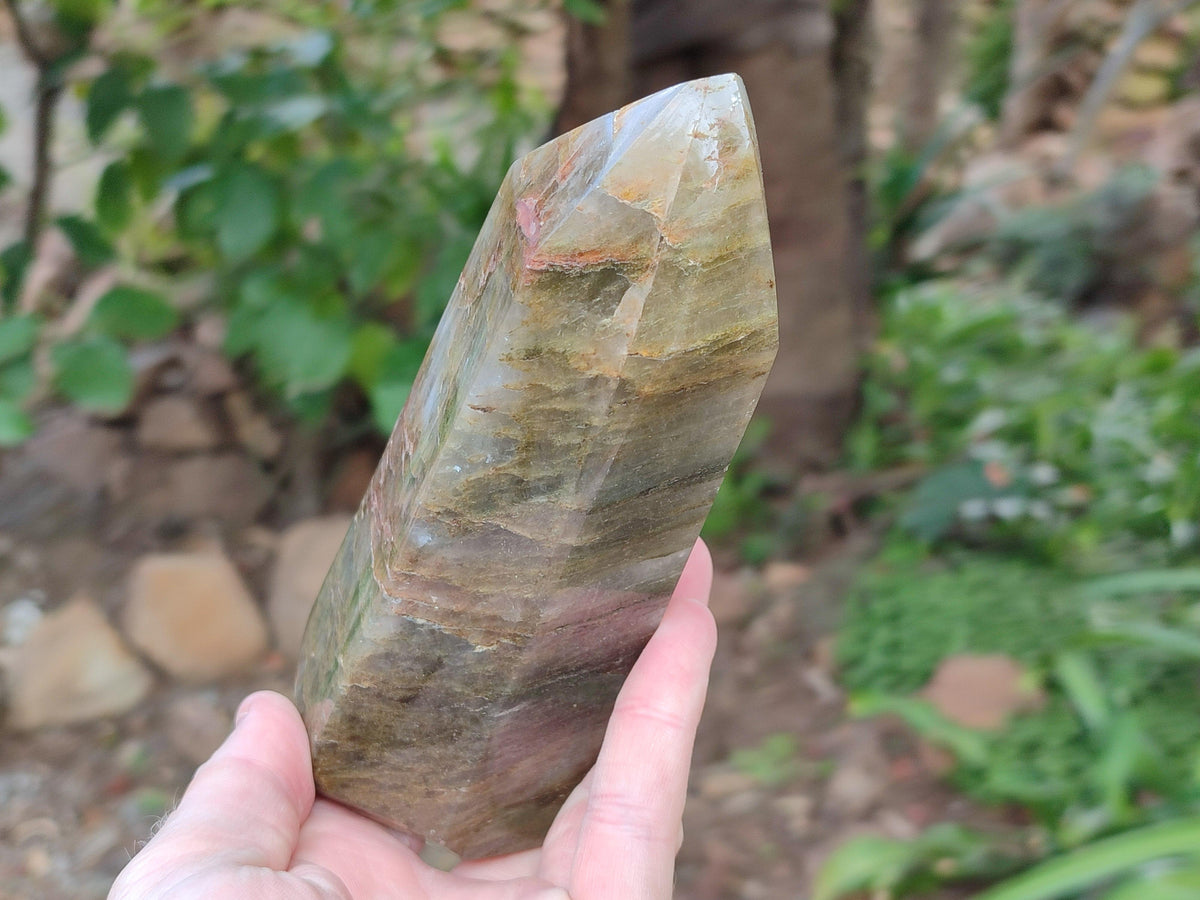 Polished Fuchsite Quartz Point x 3 From Andakatany, Madagascar