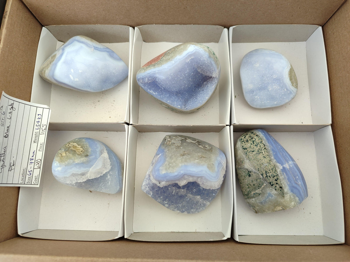 Polished Blue Lace Agate Standing And Free Forms x 6 From Nsanje, Malawi