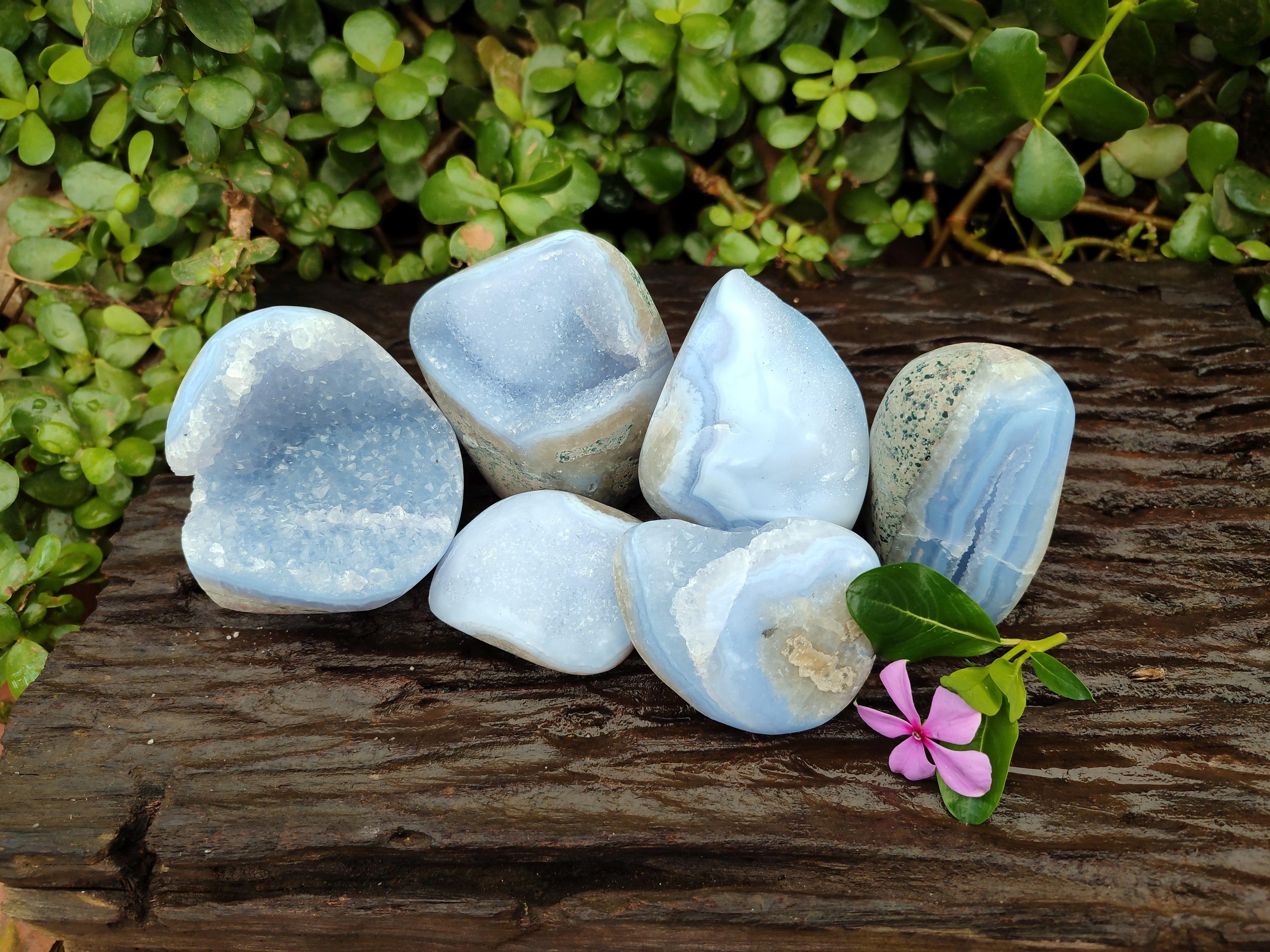 Polished Blue Lace Agate Standing And Free Forms x 6 From Nsanje, Malawi
