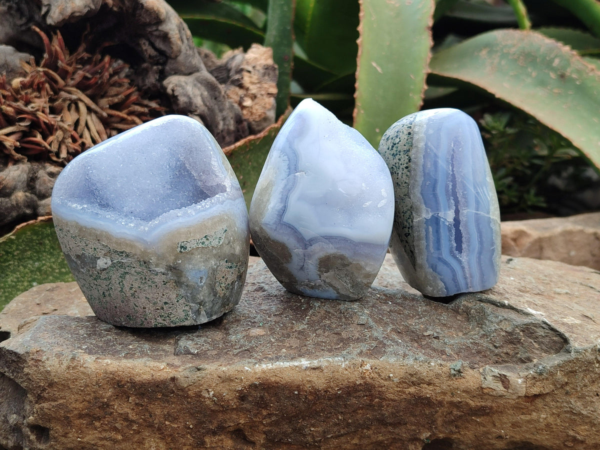 Polished Blue Lace Agate Standing And Free Forms x 6 From Nsanje, Malawi