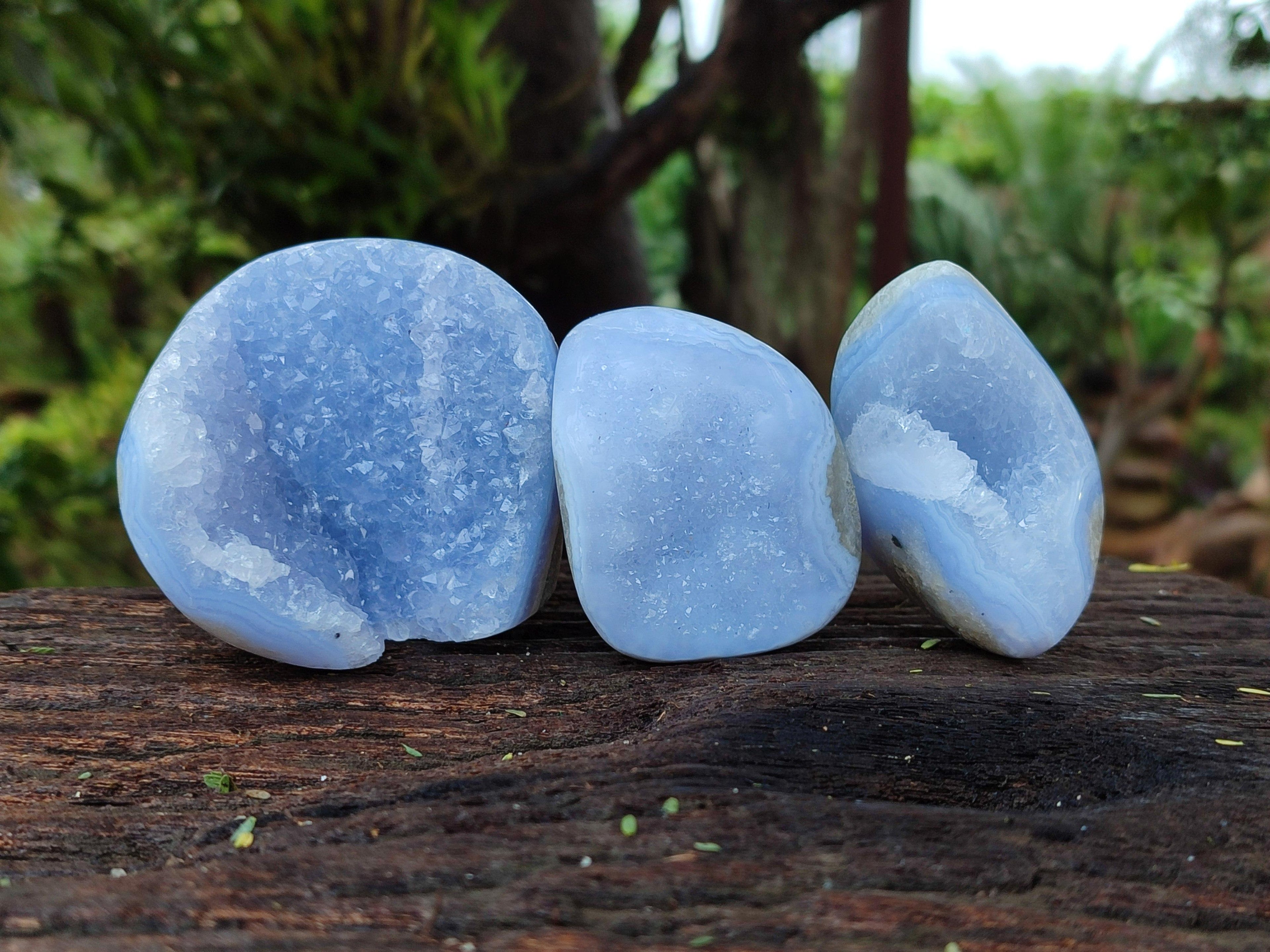 Polished Blue Lace Agate Standing And Free Forms x 6 From Nsanje, Malawi