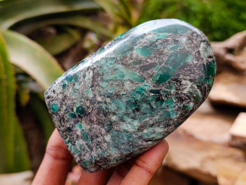 Polished Emerald Mica 'Mutokolite' Standing Free Forms x 3 From Mutoko, Zimbabwe