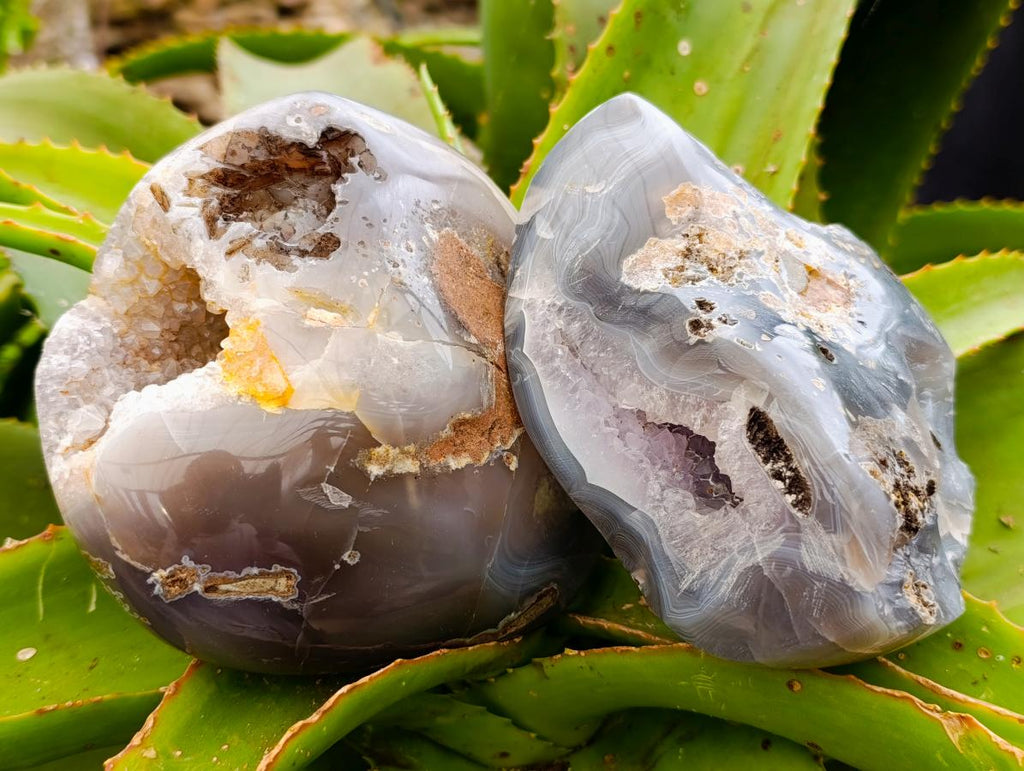 Polished Amethyst Agate Geodes x 2 From Madagascar