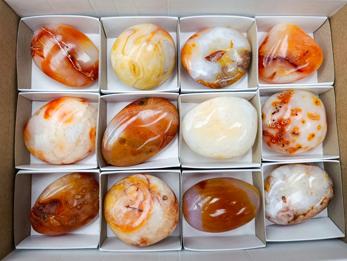 Polished Carnelian Agate Gemstone Galets x 12 From Madagascar