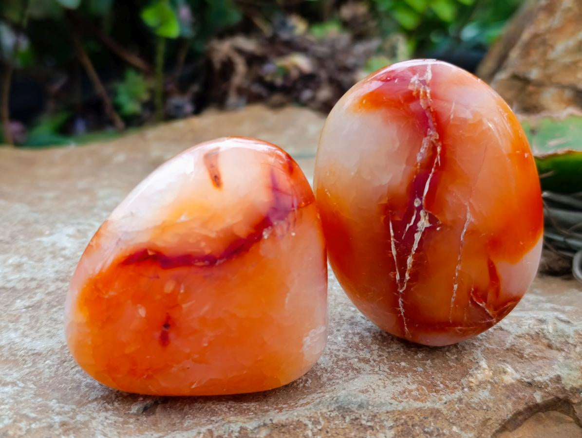 Polished Carnelian Agate Gemstone Galets x 12 From Madagascar