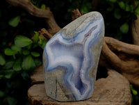 Polished Blue Lace Agate Standing Free Forms x 3 From Nsanje, Malawi
