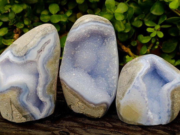 Polished Blue Lace Agate Standing Free Forms x 3 From Nsanje, Malawi