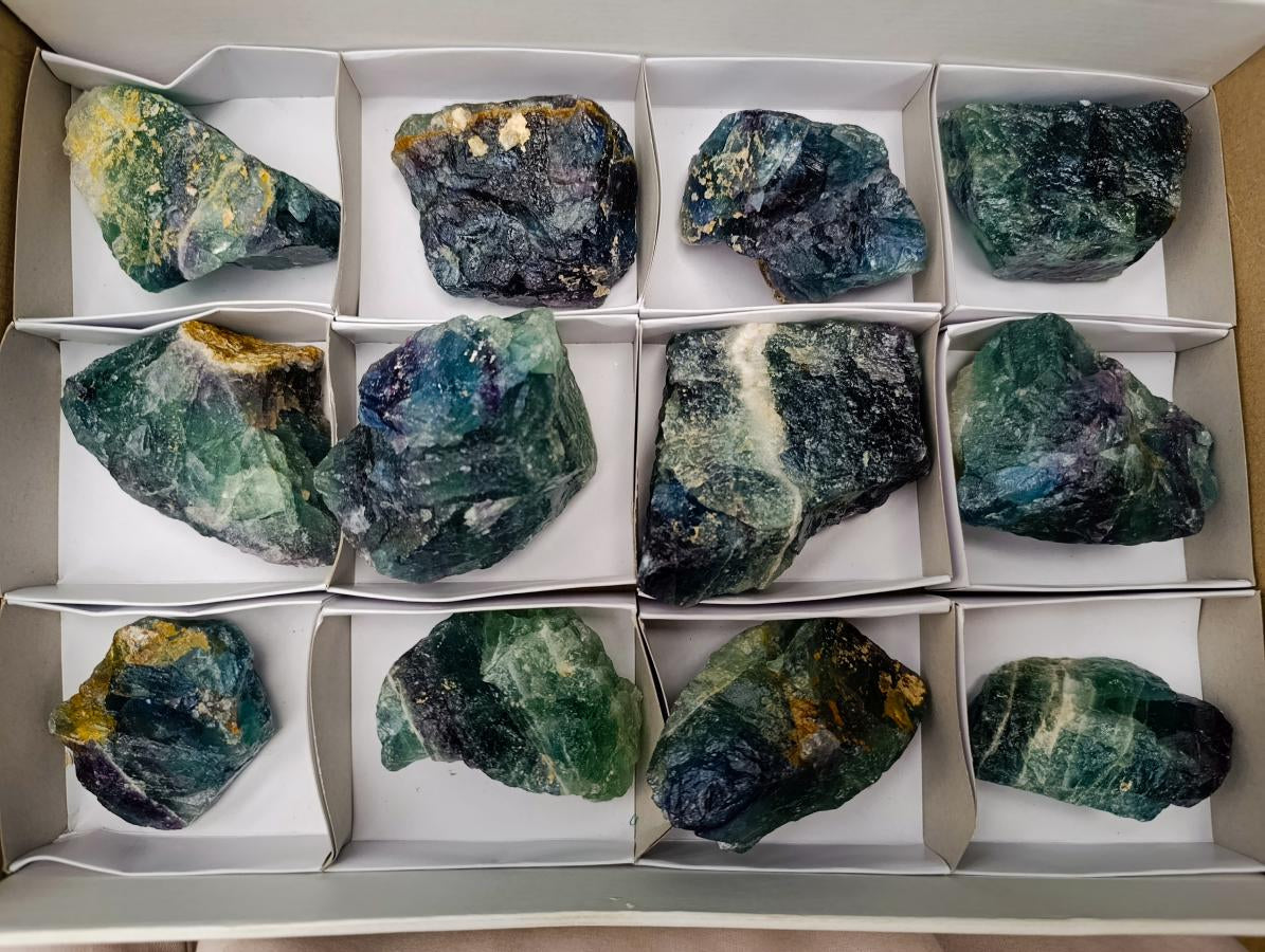 Natural Watermelon Fluorite Cobbed Specimens x 12 From Uis, Namibia