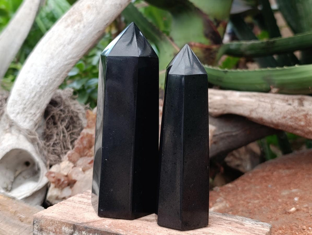 Polished Black Basalt Points x 6 From Madagascar