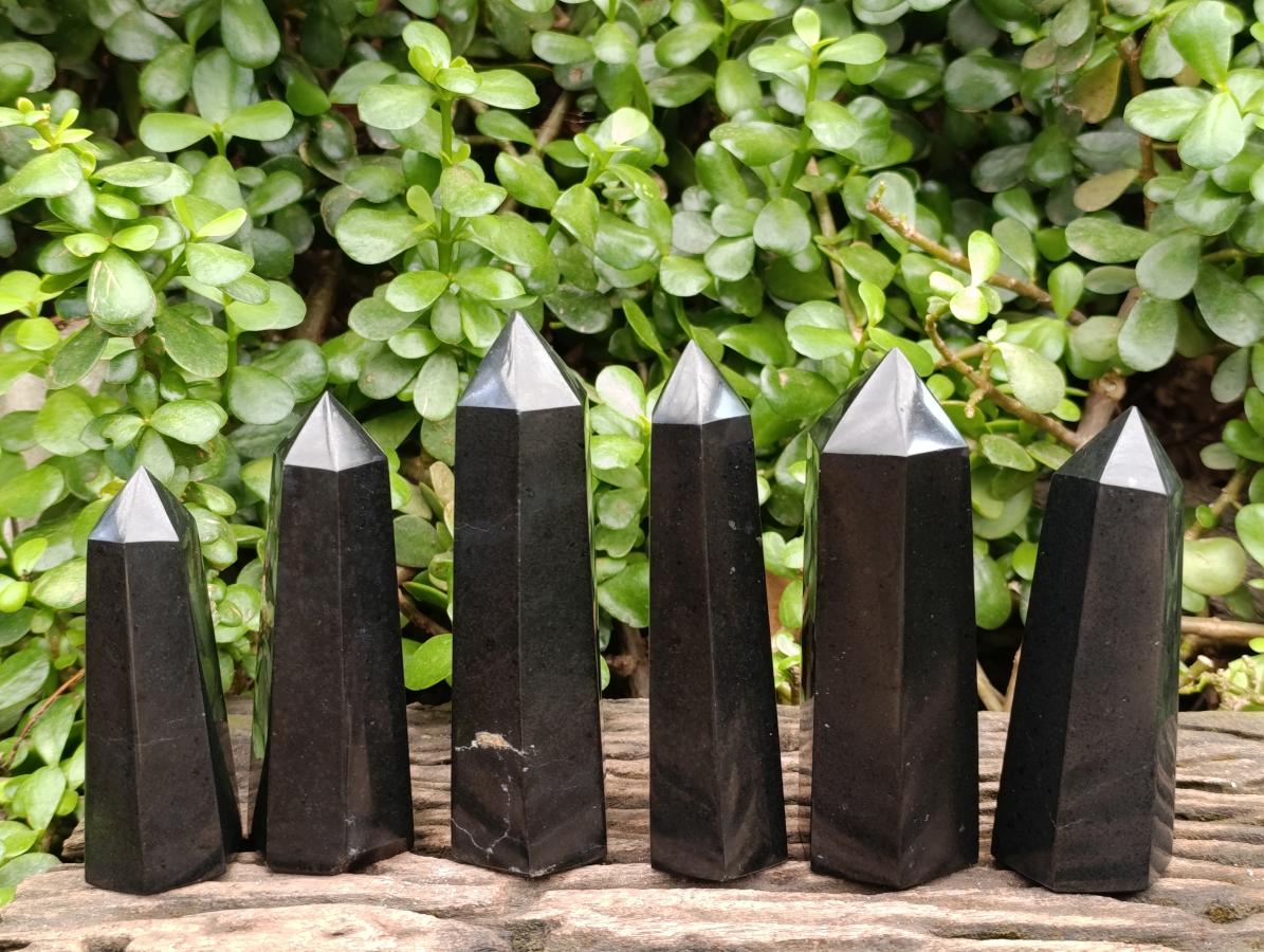 Polished Black Basalt Points x 6 From Madagascar