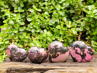 Polished Rhodonite Hearts x 4 From Ambindavato, Madagascar