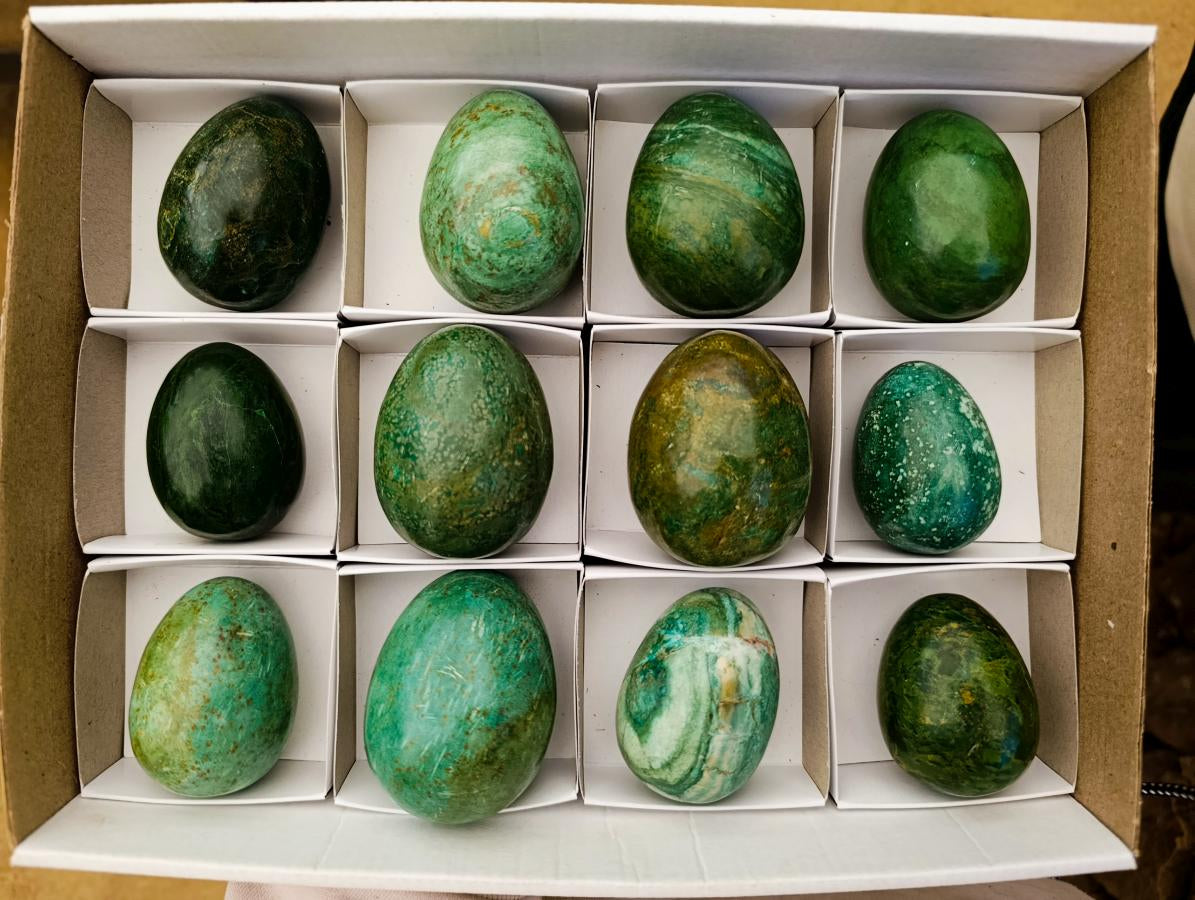 Polished Verdite Eggs x 12 From Zimbabwe