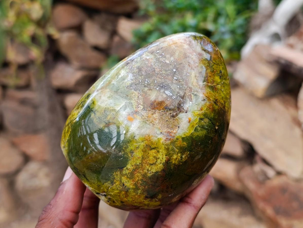 Polished Green Opal Standing Free Forms x 3 From Betroka, Madagascar