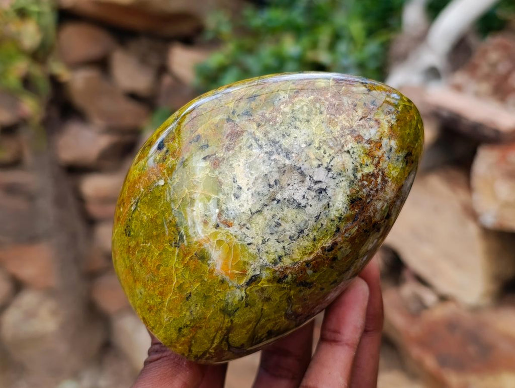 Polished Green Opal Standing Free Forms x 3 From Betroka, Madagascar