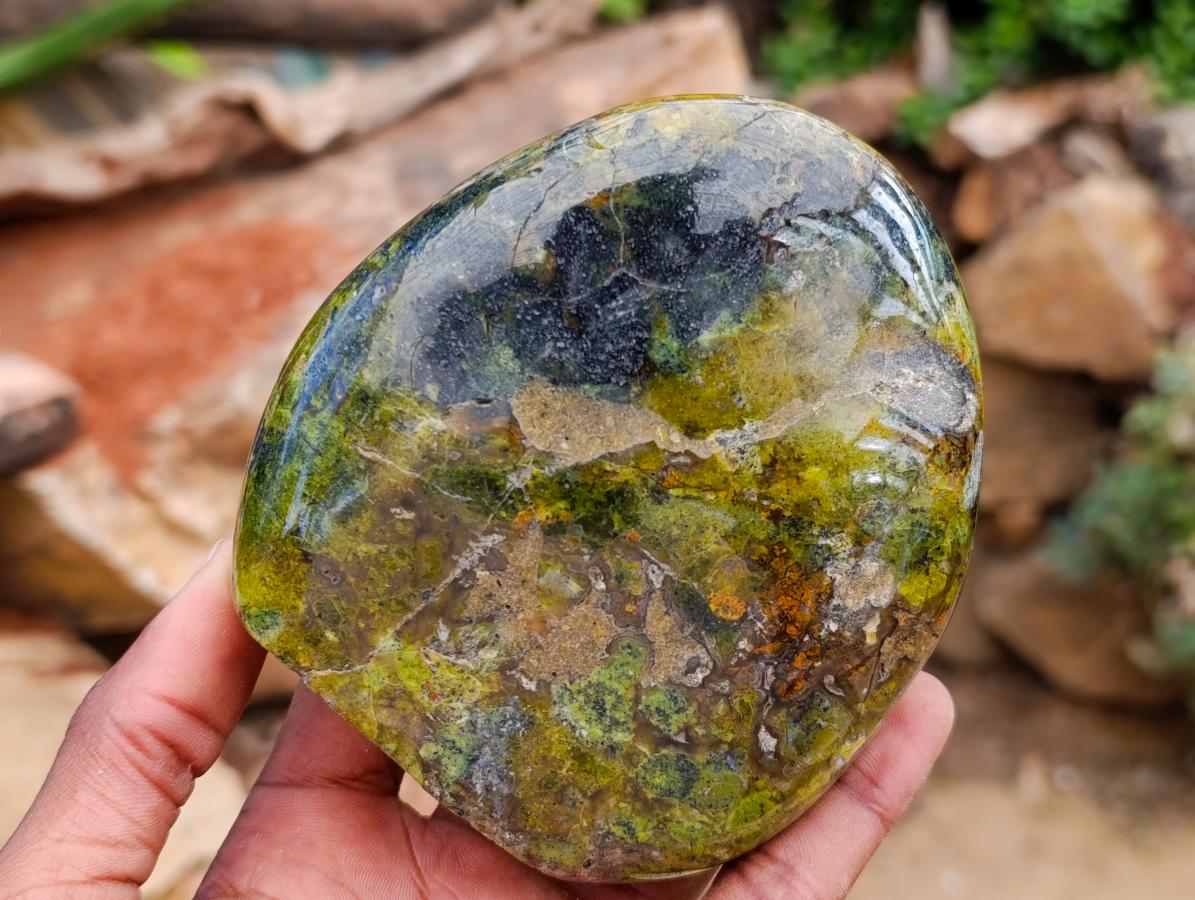 Polished Green Opal Standing Free Forms x 3 From Betroka, Madagascar