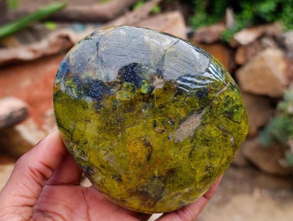 Polished Green Opal Standing Free Forms x 3 From Betroka, Madagascar