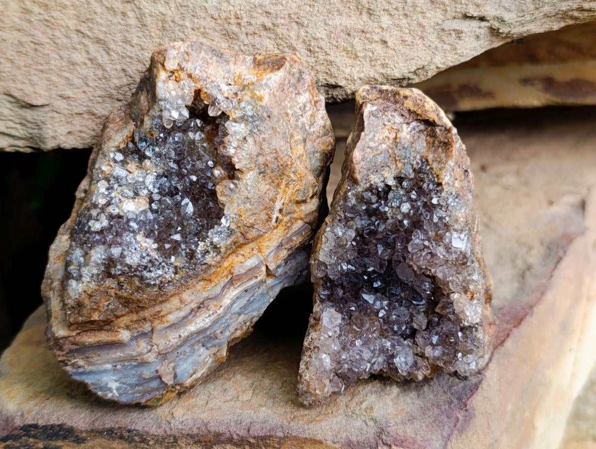 Natural Amethyst Agate Geodes And Plates x 12 From Zululand, South Africa