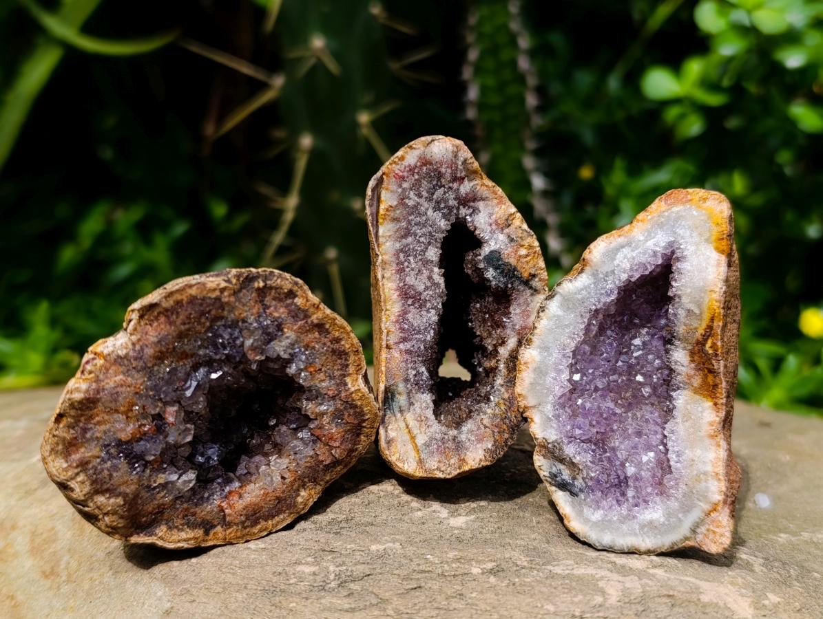 Natural Amethyst Agate Geodes And Plates x 12 From Zululand, South Africa