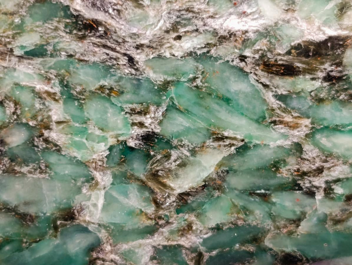Polished Emerald Mica 'Mutokolite' Standing Free Forms x 3 From Mutoko, Zimbabwe