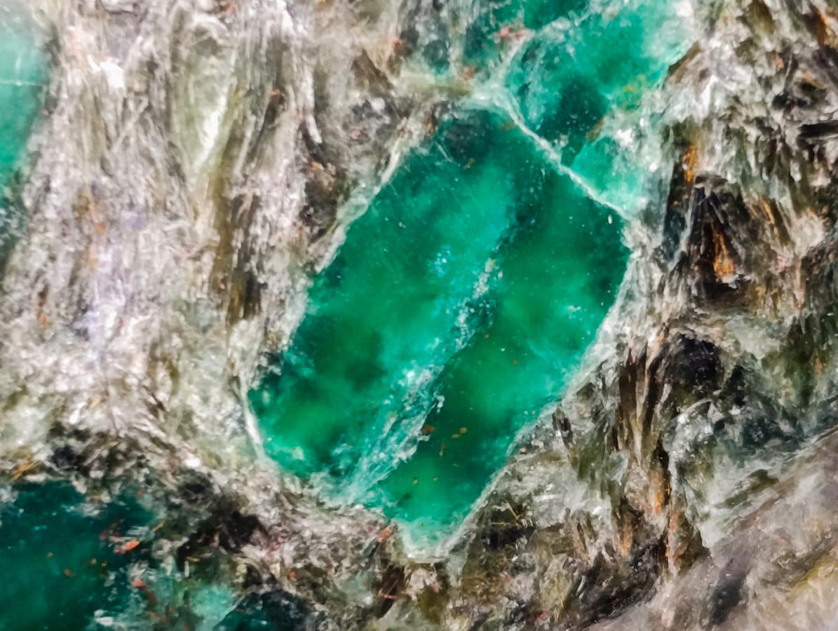 Polished Emerald Mica 'Mutokolite' Standing Free Forms x 3 From Mutoko, Zimbabwe