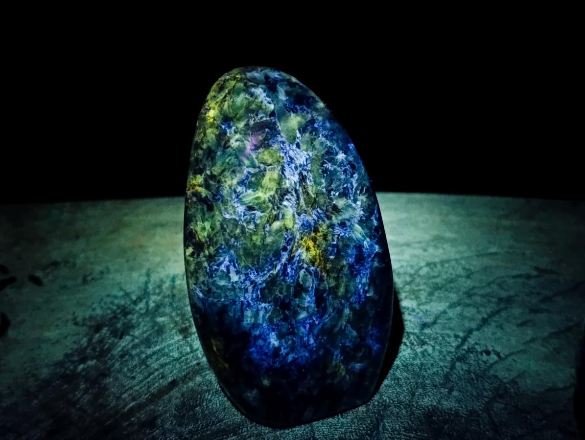 Polished Emerald Mica 'Mutokolite' Standing Free Forms x 3 From Mutoko, Zimbabwe