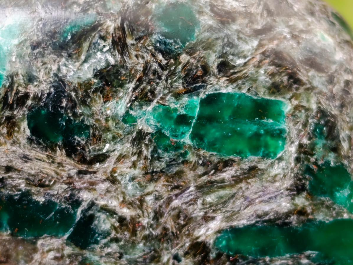 Polished Emerald Mica 'Mutokolite' Standing Free Forms x 3 From Mutoko, Zimbabwe