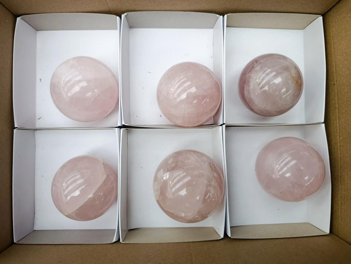 Polished Star Rose Quartz Spheres x 6 From Madagascar