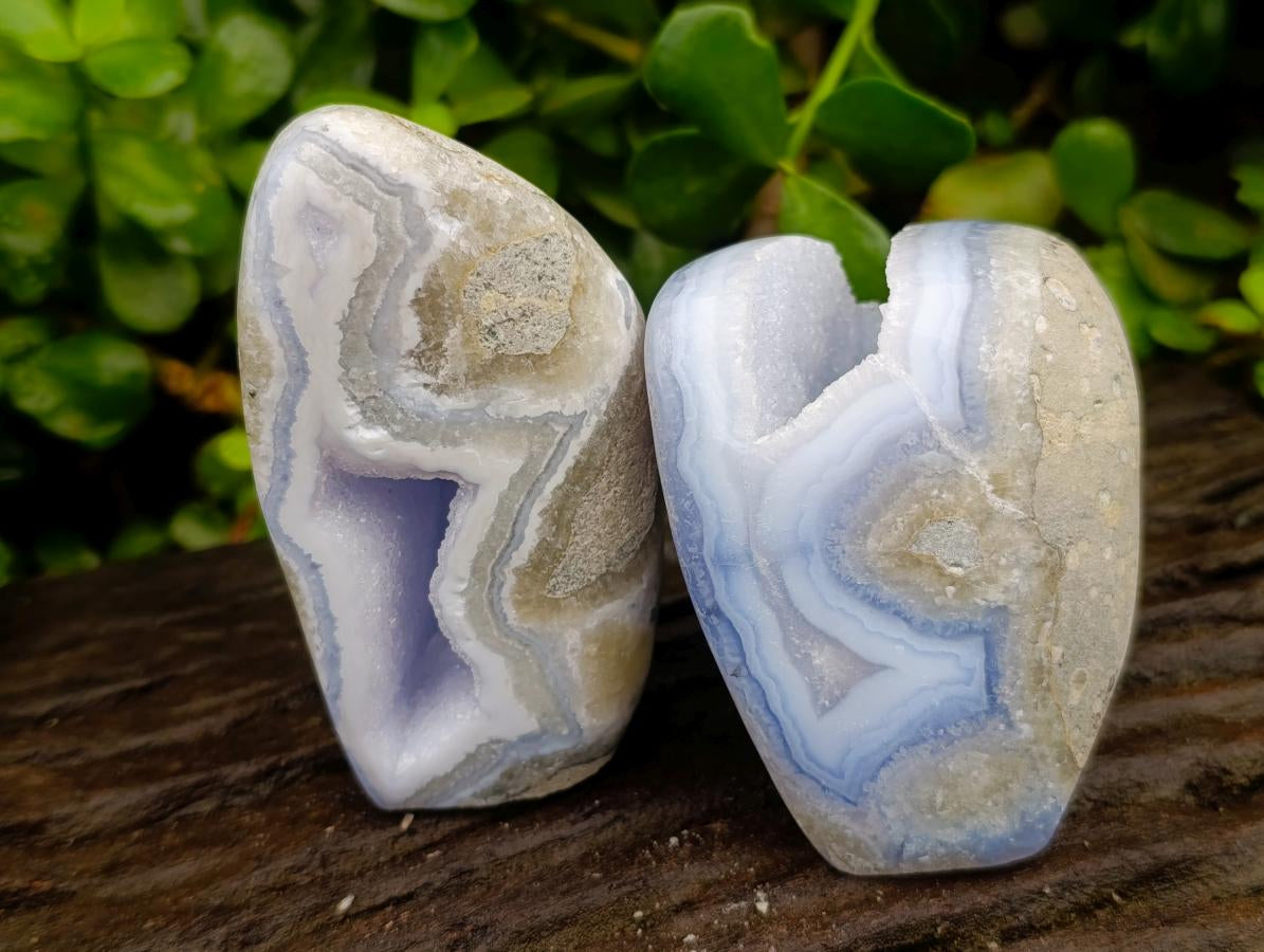 Polished Blue Lace Agate Standing Free Forms x 2 From Nsanje, Malawi