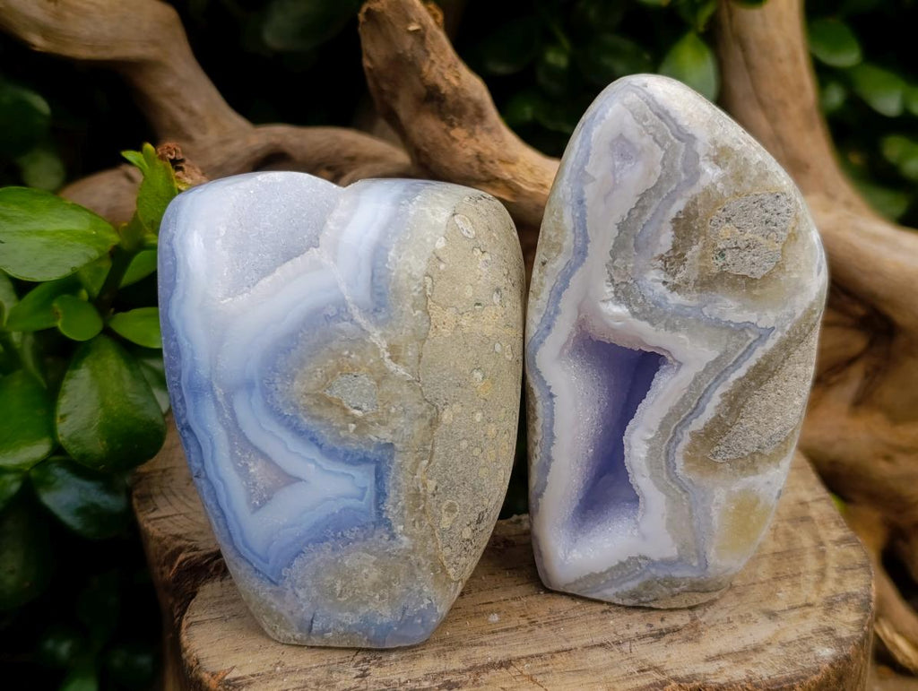 Polished Blue Lace Agate Standing Free Forms x 2 From Nsanje, Malawi