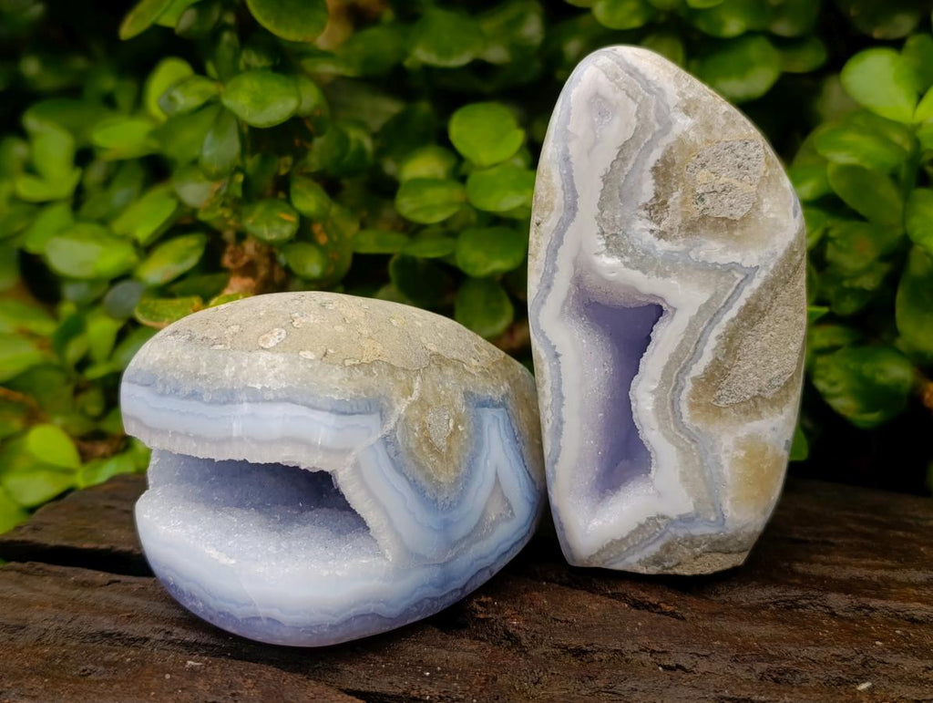 Polished Blue Lace Agate Standing Free Forms x 2 From Nsanje, Malawi