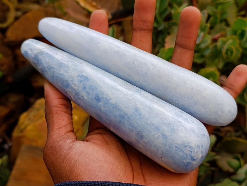 Polished Blue Calcite And Septerye Massage Wands x 5 From Madagascar