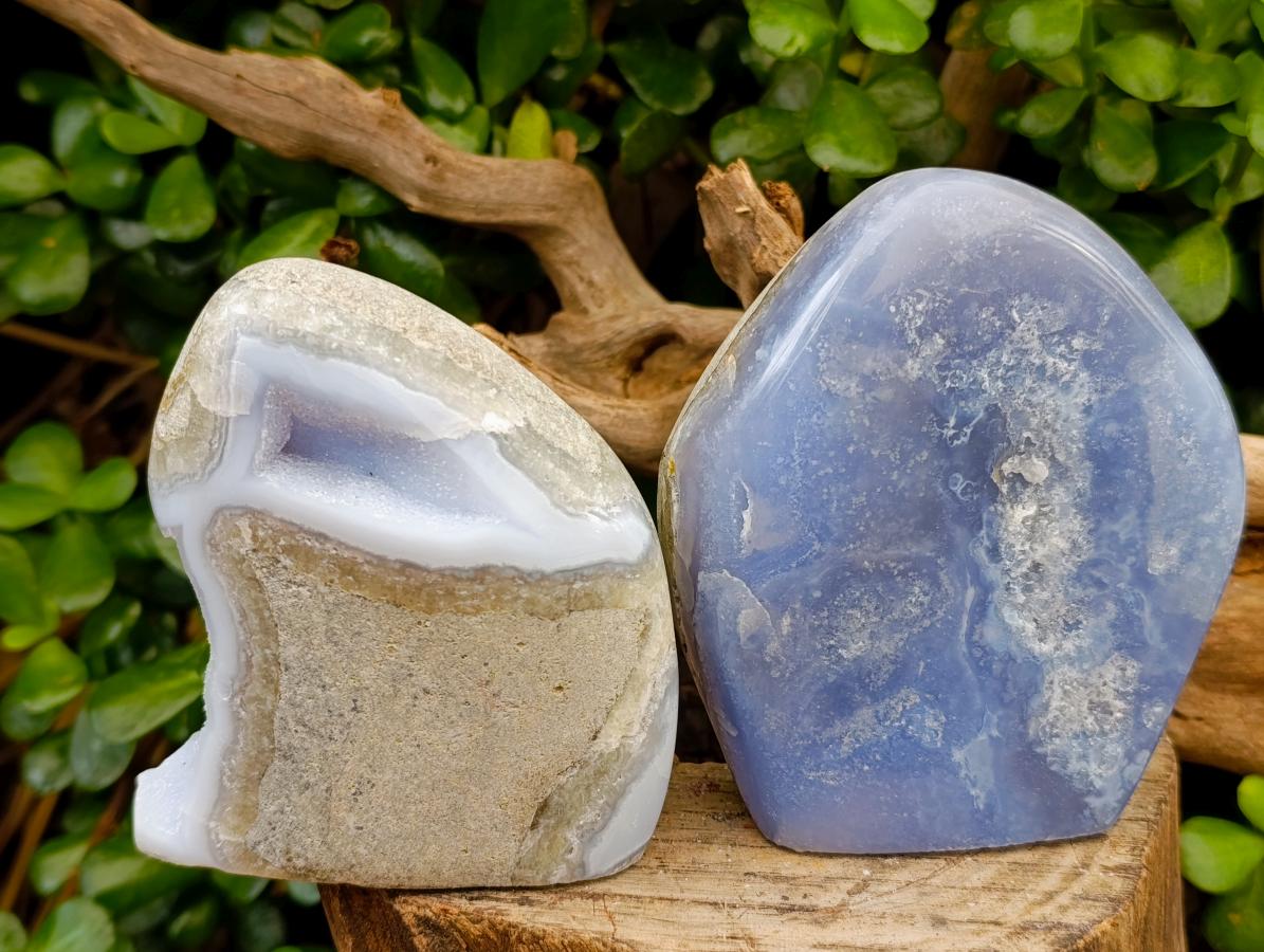 Polished Blue Lace Agate Standing Free Forms x 2 From Nsanje, Malawi