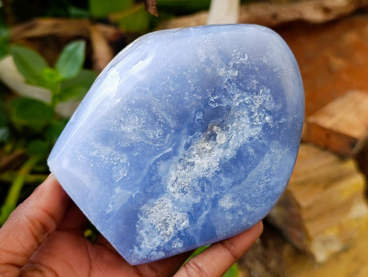 Polished Blue Lace Agate Standing Free Forms x 2 From Nsanje, Malawi