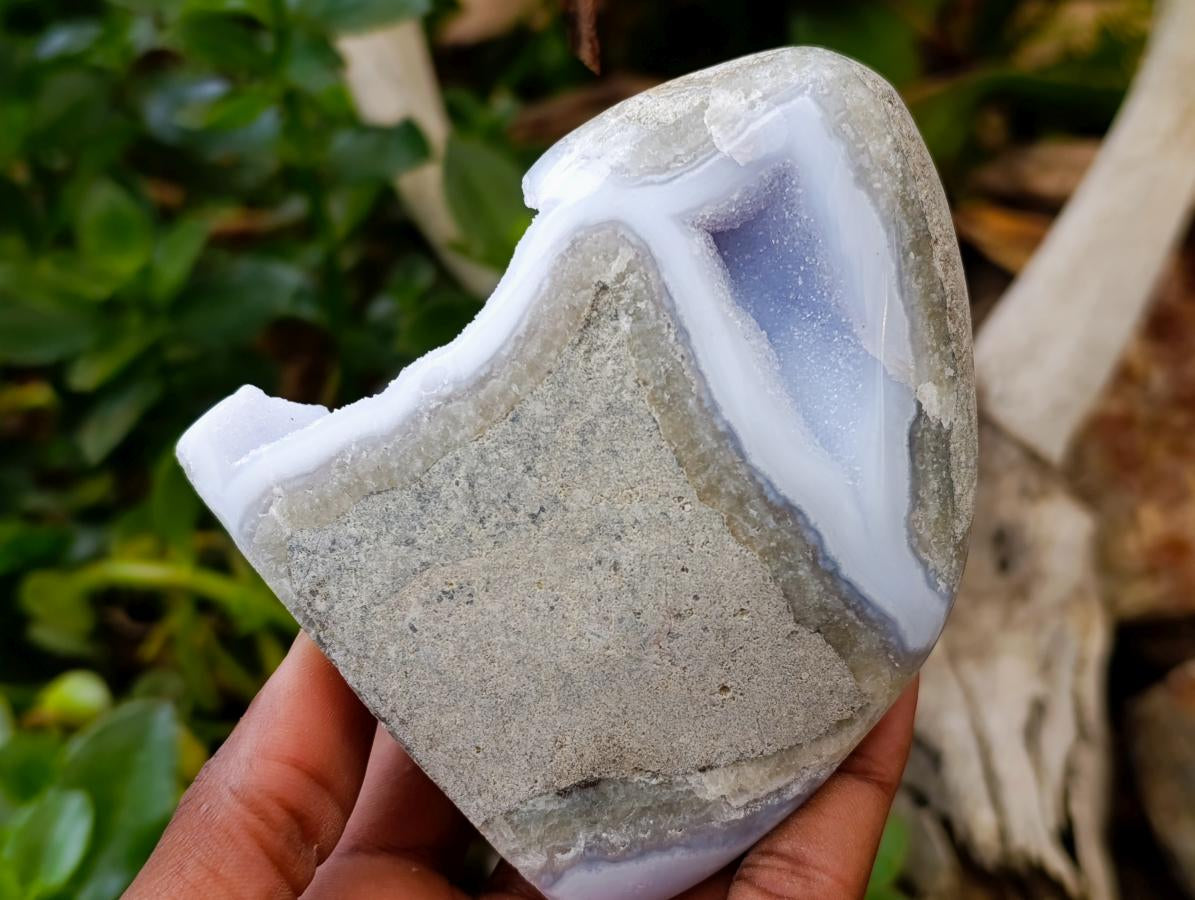 Polished Blue Lace Agate Standing Free Forms x 2 From Nsanje, Malawi