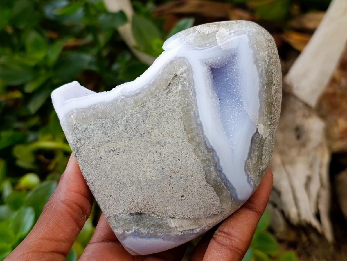 Polished Blue Lace Agate Standing Free Forms x 2 From Nsanje, Malawi