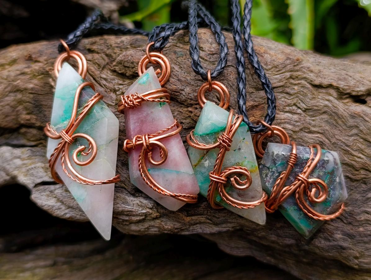 Hand Made Messina Quartz Copper Wire Wrapped Stone Pendants - Sold Per Piece - From Messina, South Africa
