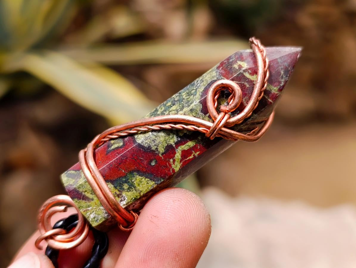 Hand Made Bastite Copper Wire Wrapped Stone Pendants - Sold Per Piece - From South Africa