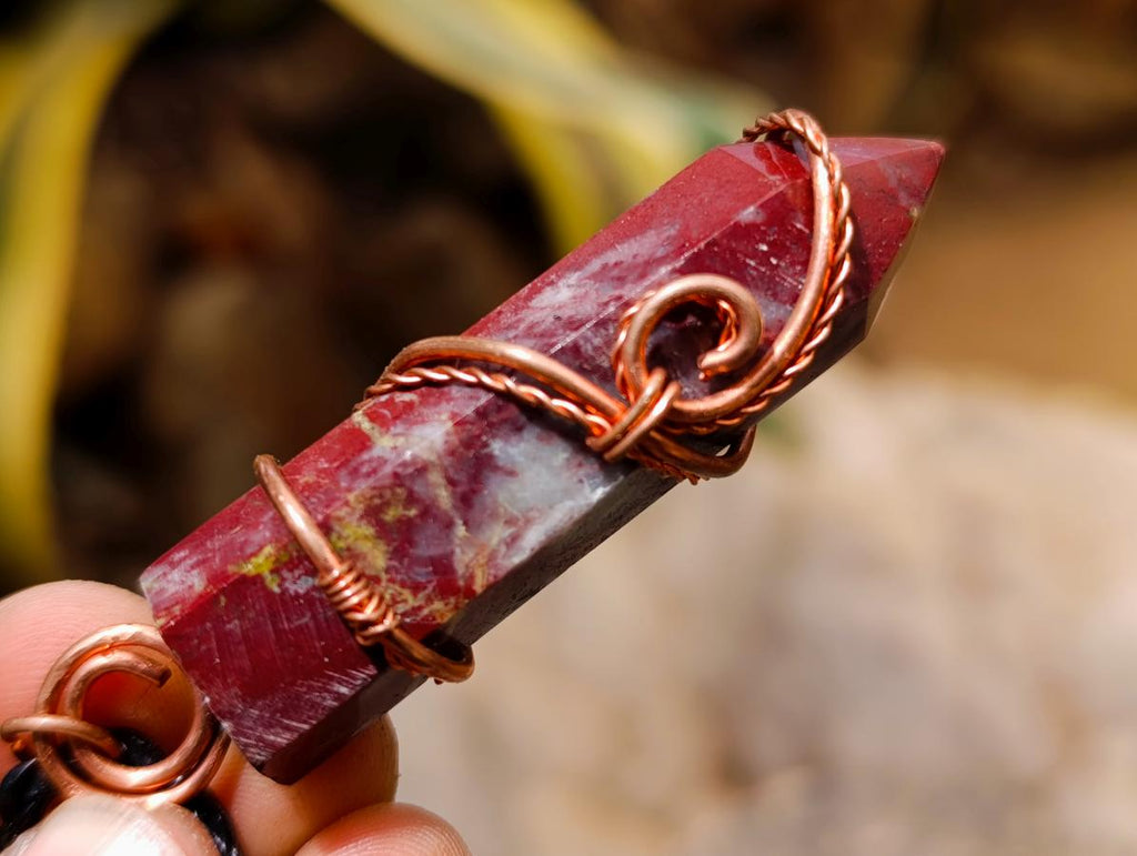 Hand Made Bastite Copper Wire Wrapped Stone Pendants - Sold Per Piece - From South Africa