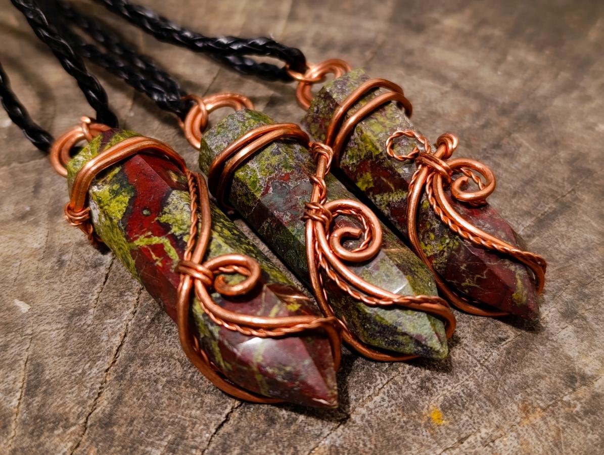 Hand Made Bastite Copper Wire Wrapped Stone Pendants - Sold Per Piece - From South Africa