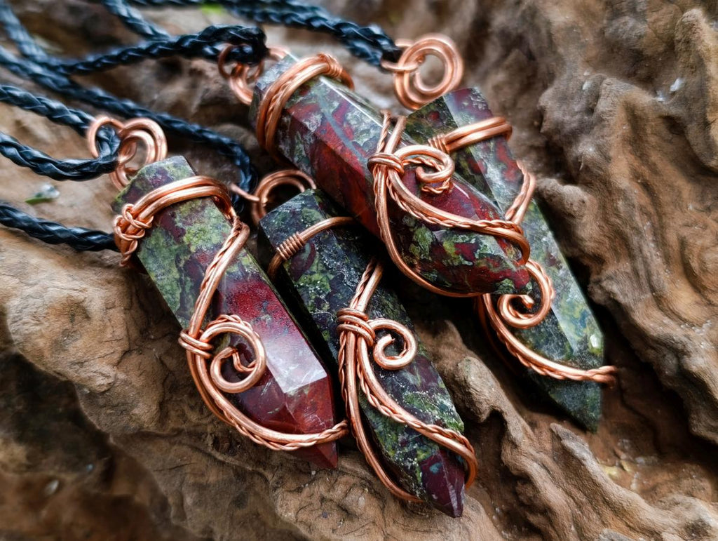 Hand Made Bastite Copper Wire Wrapped Stone Pendants - Sold Per Piece - From South Africa